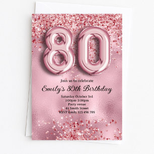 Convites 80º Aniversário Brilho Rosa