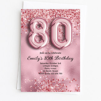 Convites 80º Aniversário Brilho Rosa