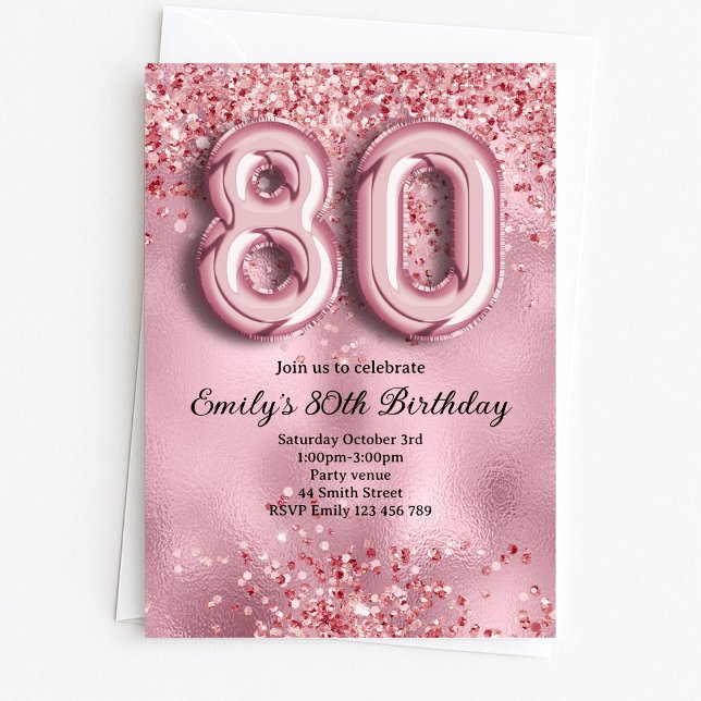 Convites 80º Aniversário Brilho Rosa (Criador carregado)