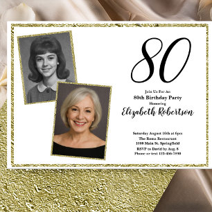 Convites 80º Foto Personalizada Branco e Dourado