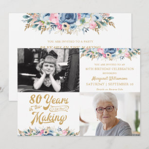 Convites 80º ou Qualquer Aniversário ANOS DE TRABALHO Flora