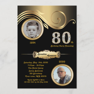 Convites 80,80 de Homem de Aniversário, deco de arte, ouro 