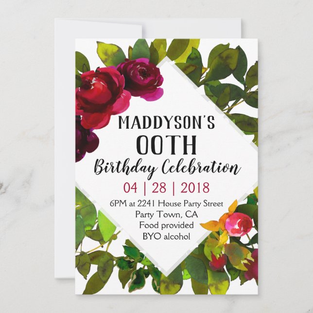 Convites 80 91rua 92º 95º 98º 99º 90 Floral feminino (Frente)