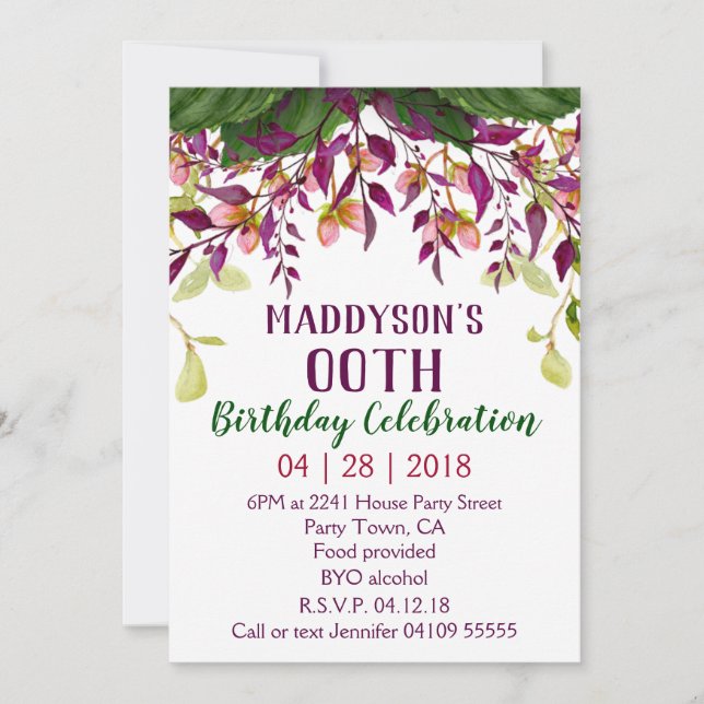 Convites 80 91rua 92º 95º 98º 99º 90 Floral feminino (Frente)