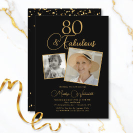Convites 80 and Fabulous 80th Birthday Gold Script 2 Photo