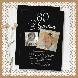 Convites 80 and Fabulous 80th Birthday White Script 2 Photo