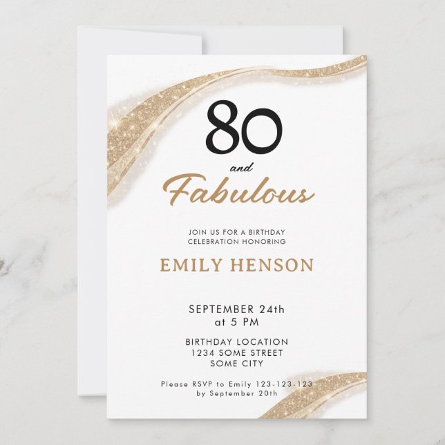 Convites 80 and Fabulous Gold 80th Birthday Invitation (Frente)