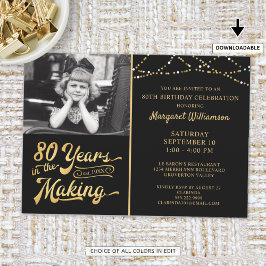 Convites 80 Aniversário A 80 ANOS NO FAZER Negro E Dourado