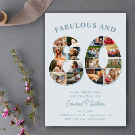 Convites 80 Aniversário Colagem de Fotos Elegante e Eterno