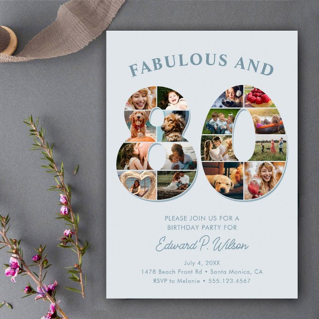 Convites 80 Aniversário Colagem de Fotos Elegante e Eterno (Criador carregado)