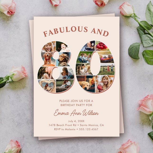 Convites 80 Aniversário Colagem de Fotos Elegante e Eterno (Criador carregado)