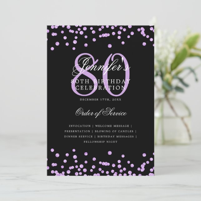 Convites 80 Aniversário do Programa Menu Puro Preto (Em pé/Frente)