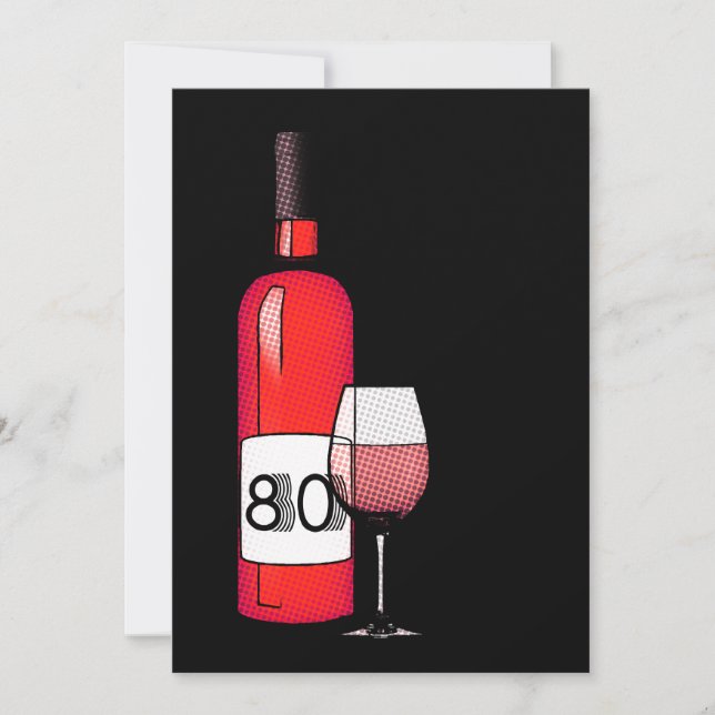 Convites 80 aniversário : garrafa de vinho de meia-tona e v (Frente)