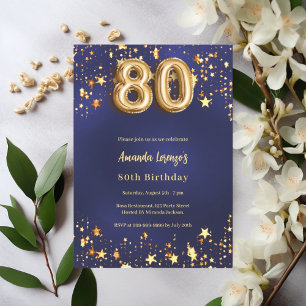 Convites 80 aniversário marinho estrelas douradas azuis