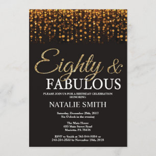Convites 80 Aniversário Oitenta e Fabuloso, Glitter Dourado