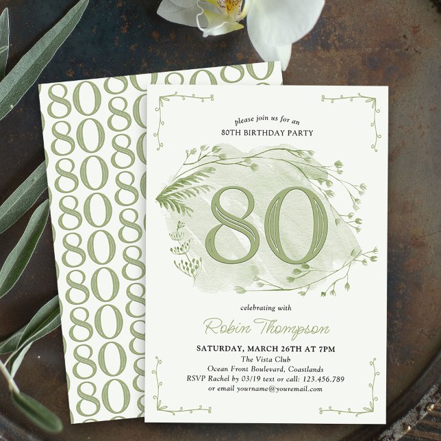 Convites 80 Aniversário Verde Densidade Selvagem Número 80 (80th Birthday Invitation - buy professionally printed or as digital download for printing or sharing)