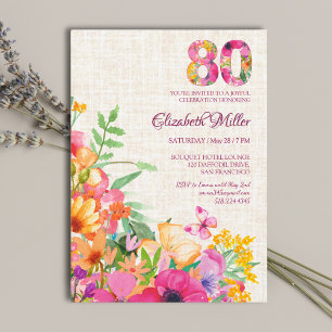 Convites 80 Anos Flores 80 Floral Aniversário