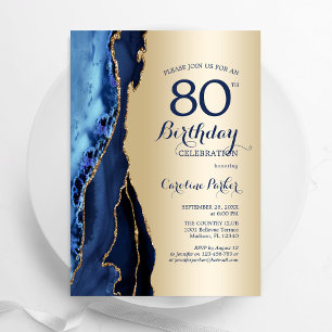Convites 80 Azul-Agate do Marinho Dourado Aniversário