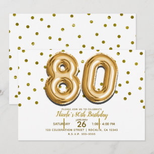 Convites 80 Balões Dourados e Confetes Festa de Aniversário