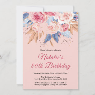Convites 80 Birthday Aquarela Cor Botânica Rosa Floral