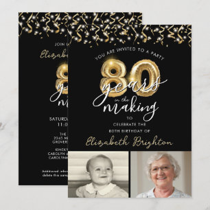 Convites 80 Birthday Black 2 Photos Balloons
