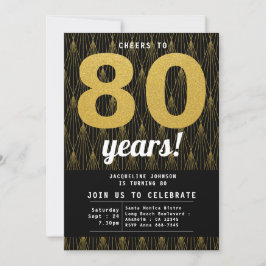 Convites 80 Birthday Black Dourada Party