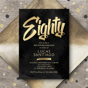 Convites 80 Birthday Black Dourado