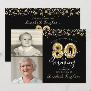 Convites 80 Birthday Black Dourado Balloons 2 Fotos