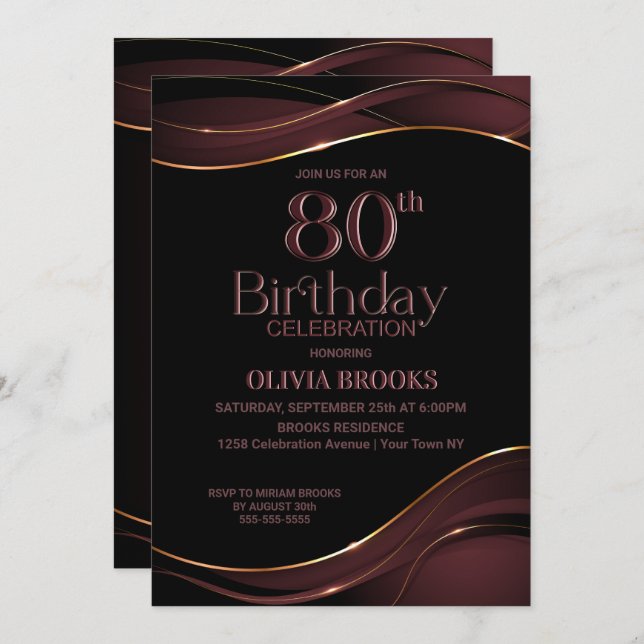 Convites 80 Birthday Black Dusty Party Pink (Frente/Verso)