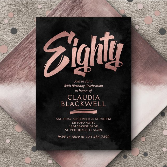 Convites 80 Birthday Black Rosa Dourado (Criador carregado)