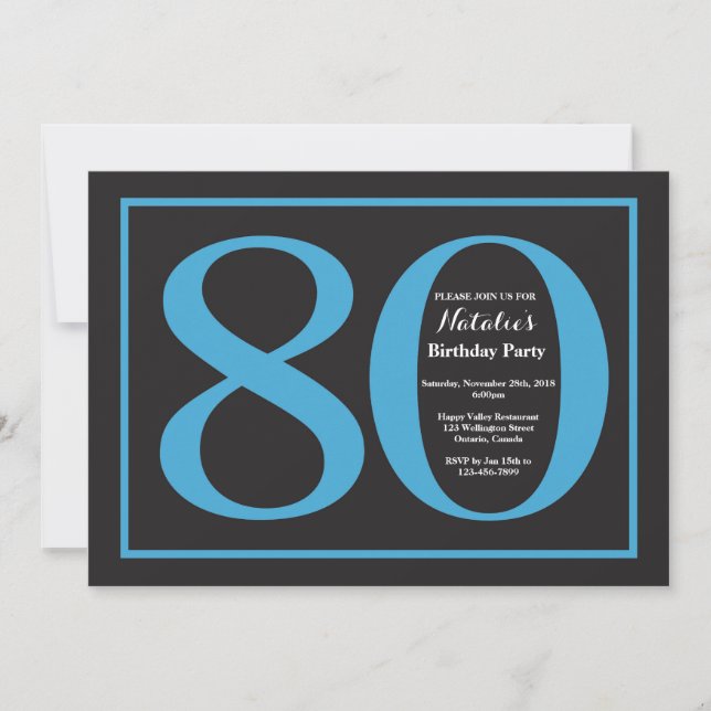 Convites 80 Birthday Blue e Black Chalkboard (Frente)