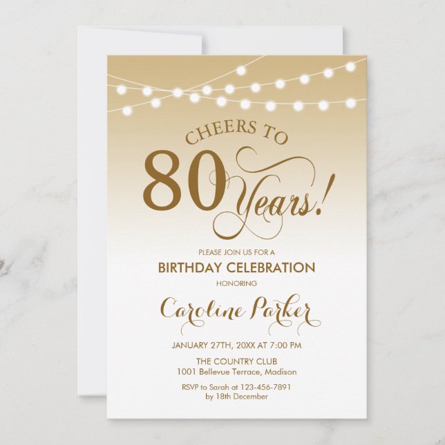 Convites 80 Birthday - Branco Dourado (Frente)