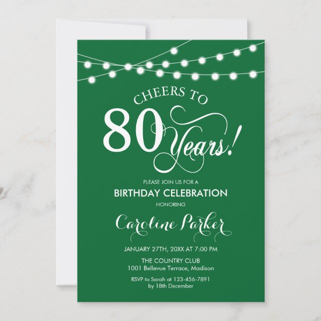 Convites 80 Birthday - Branco Verde (Frente)