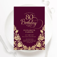 80 Birthday Burgundy Rosas Dourados