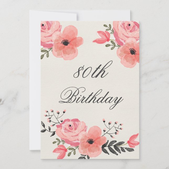 Convites 80 Birthday Chic Watercolor Flowers (Frente)