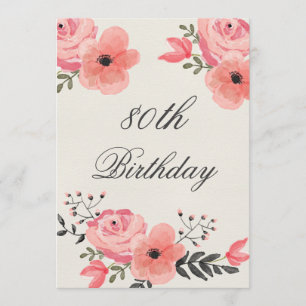 Convites 80 Birthday Chic Watercolor Flowers