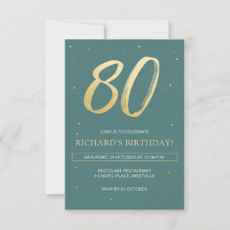 Convites 80 Birthday Convide com Sage Green e Dourado