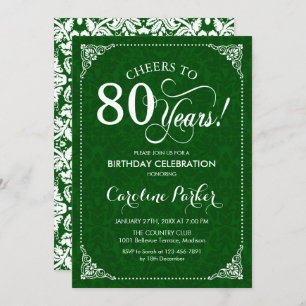 Convites 80 Birthday - Damasco Verde