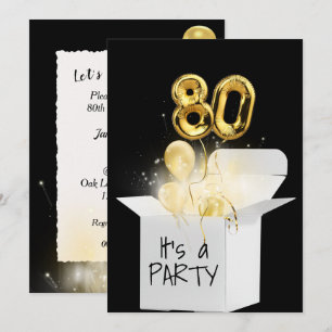 Convites 80 Birthday Dourados Balões em Branco