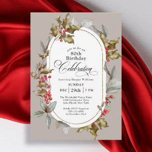 Convites 80 Birthday Elegant Holly e Berry Botanic