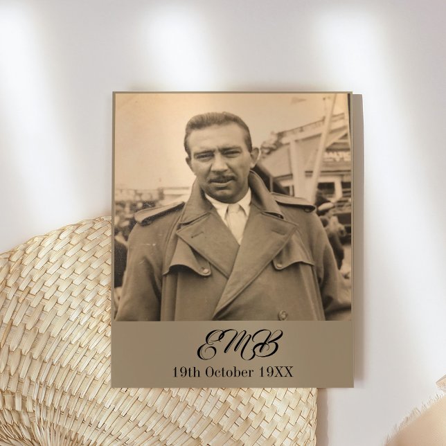 Convites 80 Birthday Elegant Masculino Monograma Foto (Criador carregado)