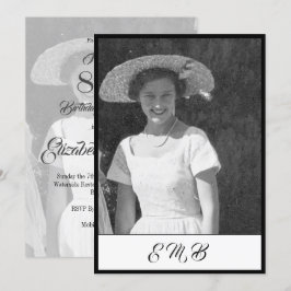 Convites 80 Birthday Elegant Photo Black White Monograma