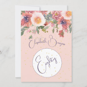 Convites 80 Birthday Floral Rosa Rosa Elegante Rosa Rosa El