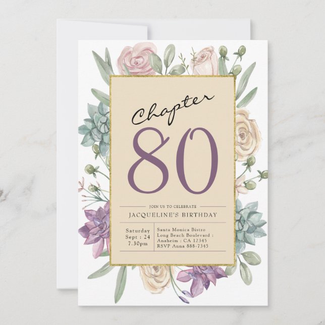 Convites 80 Birthday Floral Surprise Party (Frente)