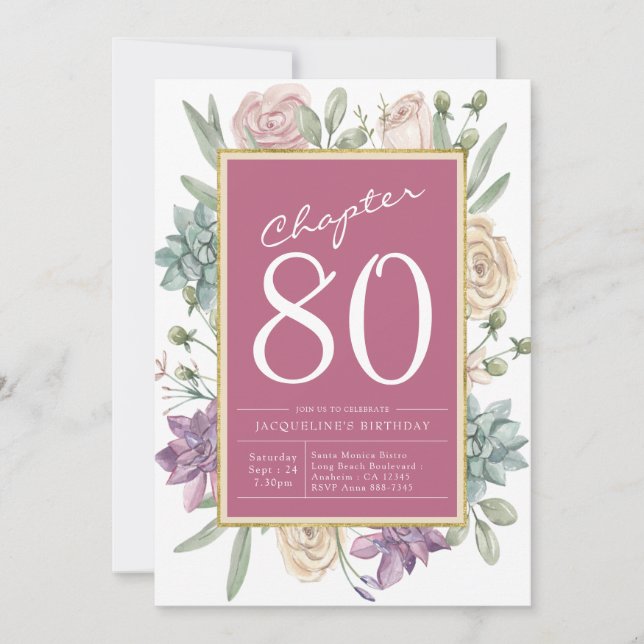 Convites 80 Birthday Floral Surprise Party (Frente)