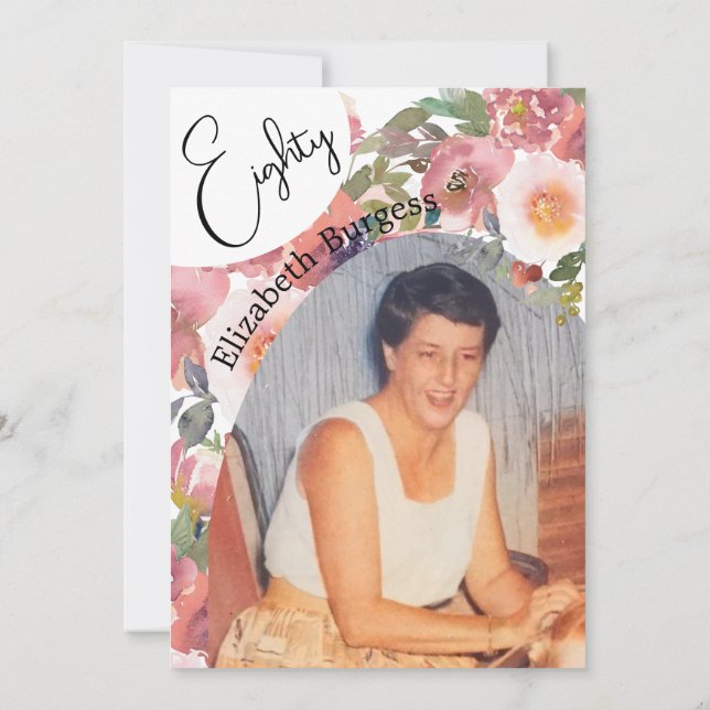 Convites 80 Birthday Foto Floral Elegante Aniversário (Verso)