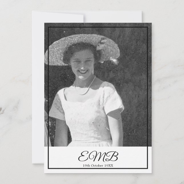 Convites 80 Birthday Foto Monograma Elegante (Verso)