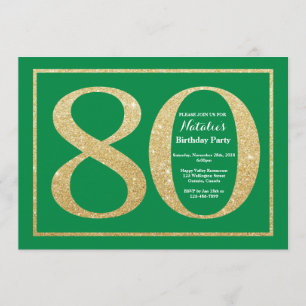 Convites 80 Birthday Green e Dourado brilho