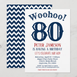 Convites 80 Birthday - Marinho Azul
