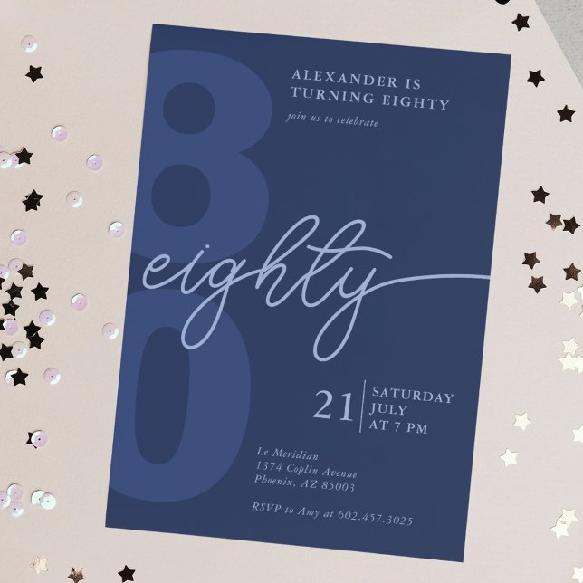 Convites 80 Birthday - Marinho minimalista (Criador carregado)